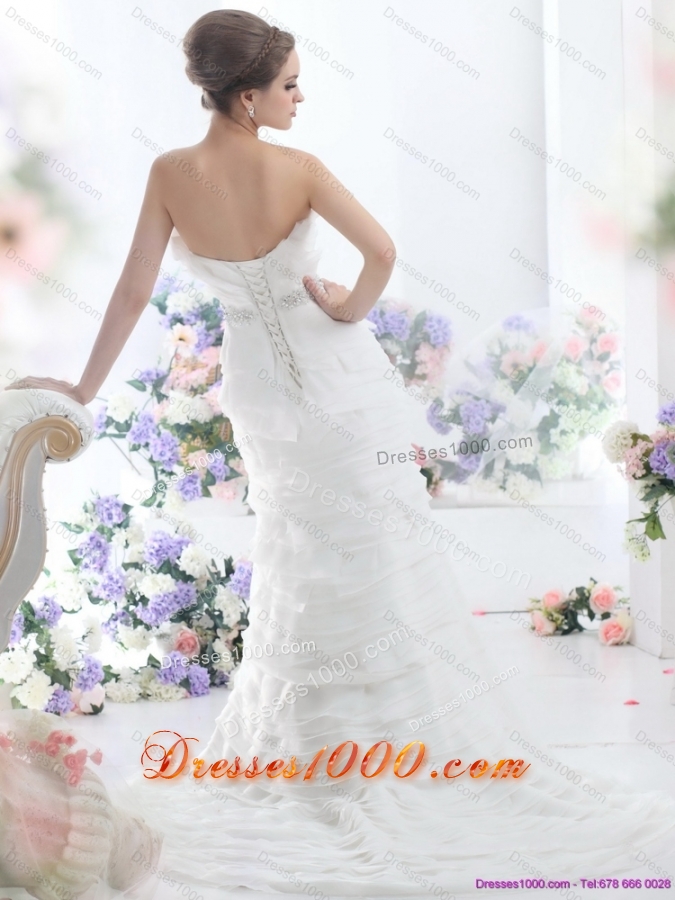 2015 Top Selling Strapless Wedding Dress with Beading and Ruching
