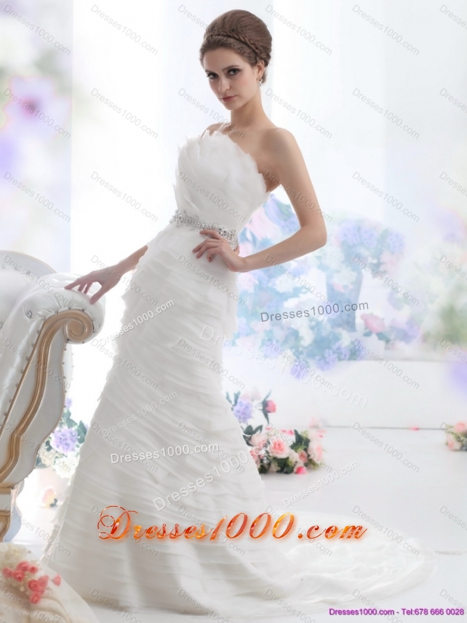 2015 Top Selling Strapless Wedding Dress with Beading and Ruching