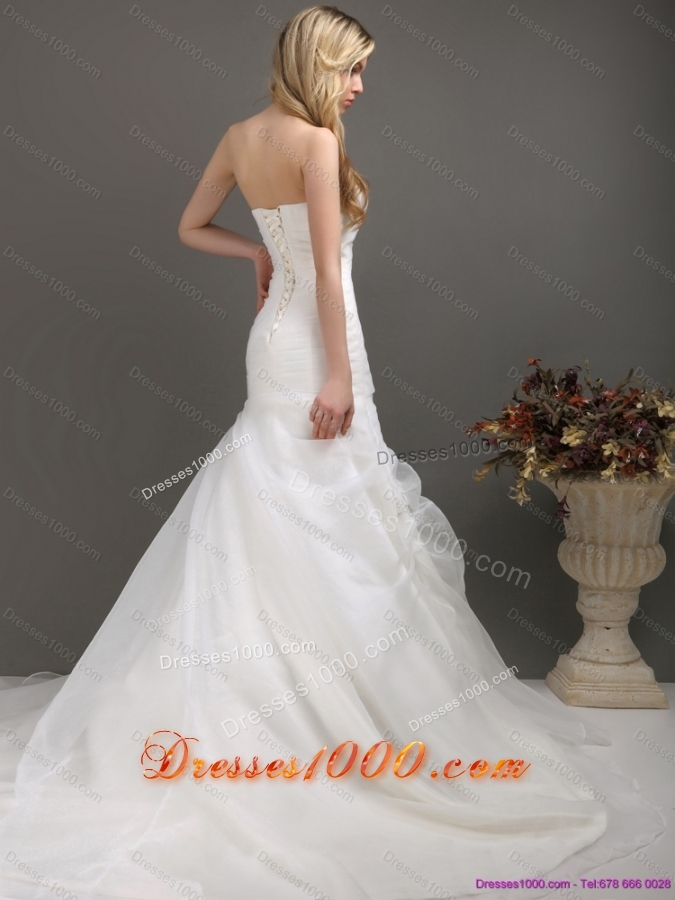 2015 Top Selling Strapless Wedding Dress with Ruching and Paillette
