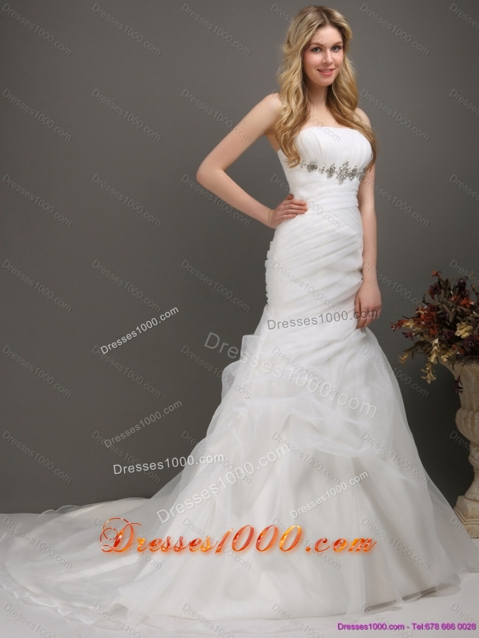 2015 Top Selling Strapless Wedding Dress with Ruching and Paillette