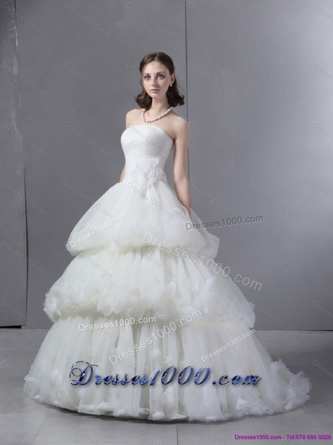 2015 Top Selling Strapless Wedding Dress with Ruffles and Ruching
