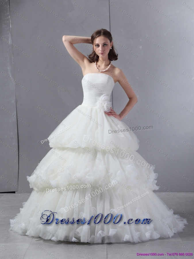 2015 Top Selling Strapless Wedding Dress with Ruffles and Ruching
