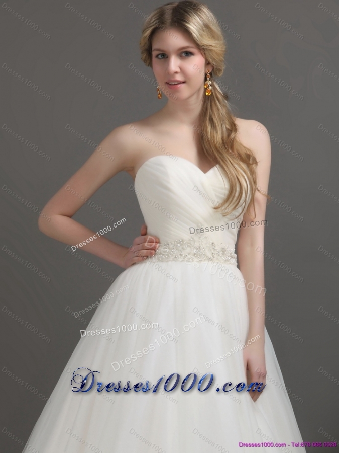 2015 Top Selling Sweetheart Wedding Dress with Beading and Ruching