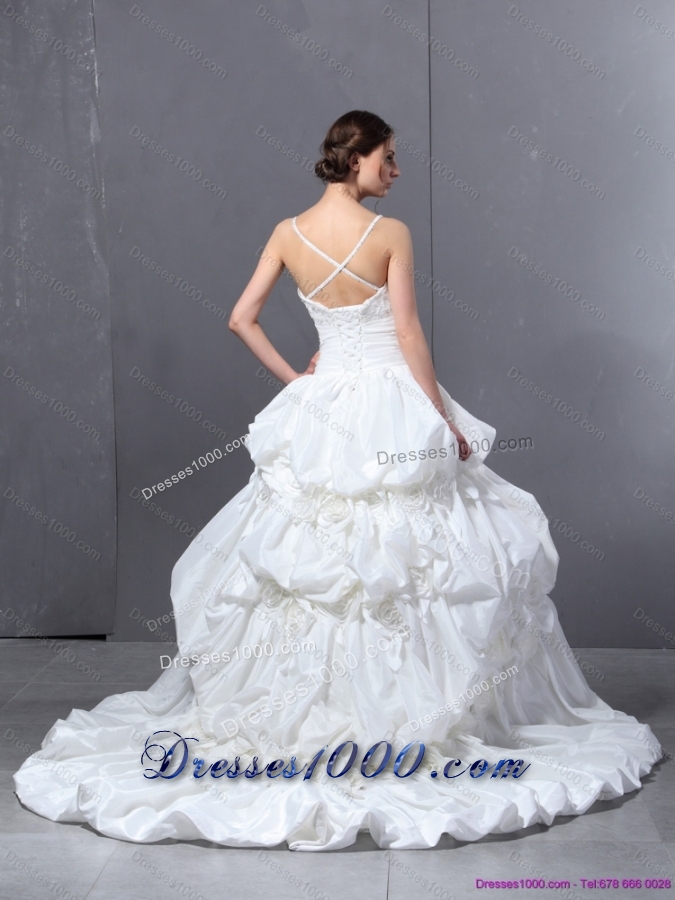 2015 Top Selling Sweetheart Wedding Dress with Lace and Pick Ups