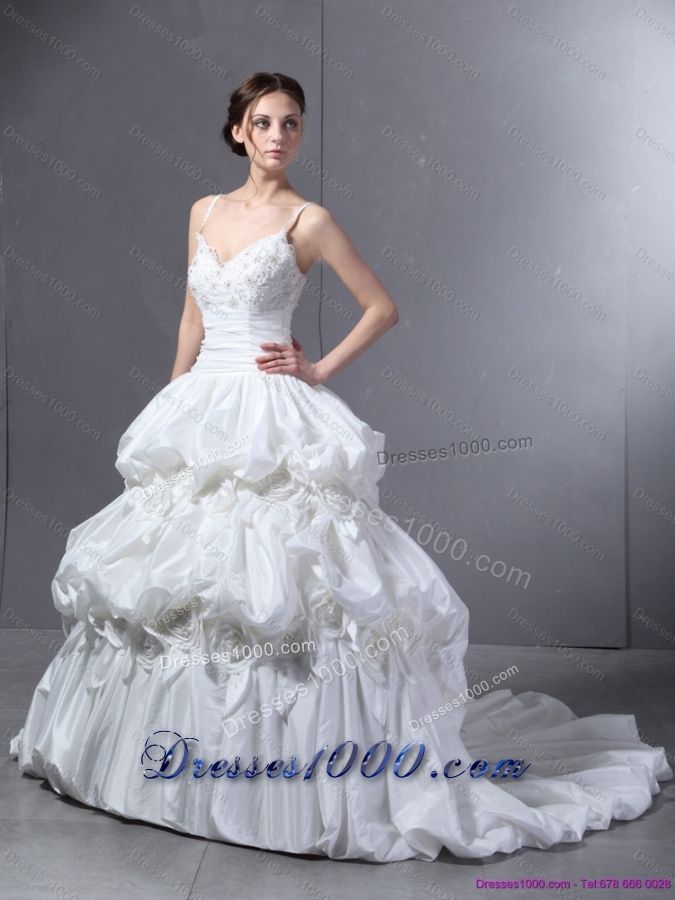 2015 Top Selling Sweetheart Wedding Dress with Lace and Pick Ups