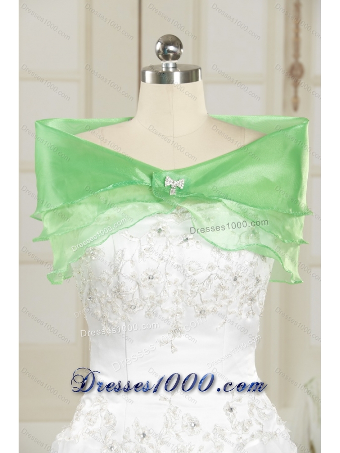 2015 Top Selling White Sweetheart Ruching Wedding Dresses with Brush Train