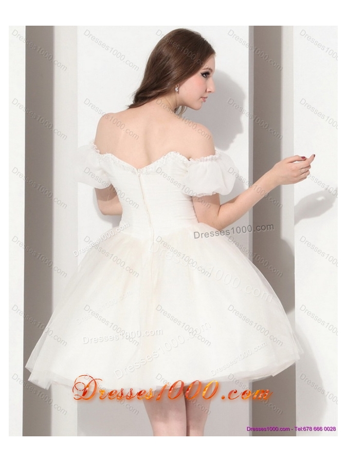 Exquisite 2015 Off the Shoulder Wedding Dress with Ruching and Appliques