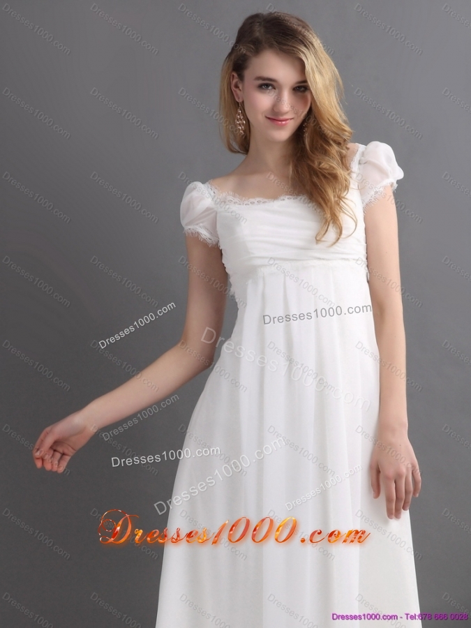 Top Selling 2015 Ruching Square Wedding Dress with Floor Length