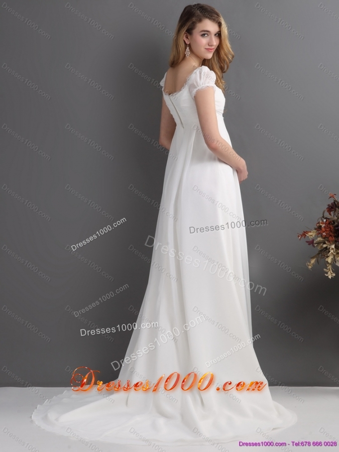 Top Selling 2015 Ruching Square Wedding Dress with Floor Length