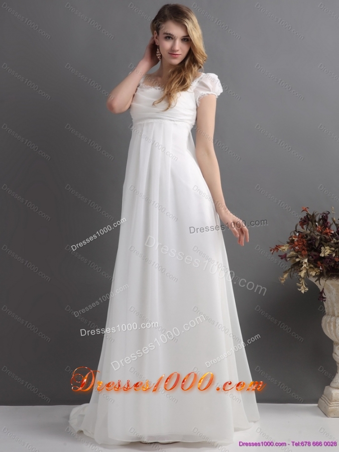 Top Selling 2015 Ruching Square Wedding Dress with Floor Length