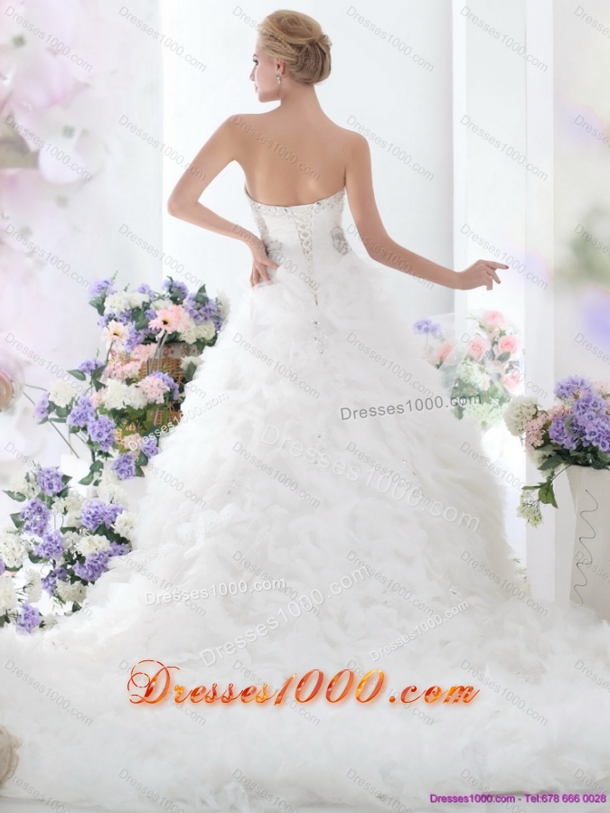 Top Selling Beading Sweetheart White Bridal Gown with Ruffles and Brush Train