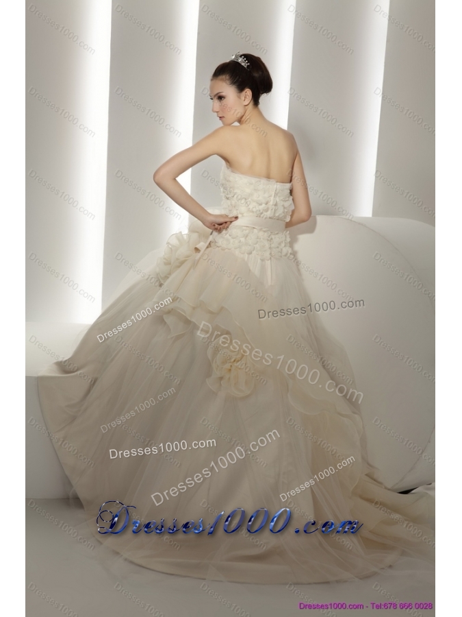 Top Selling Ruffled White Wedding Dresses with Rolling Flowers