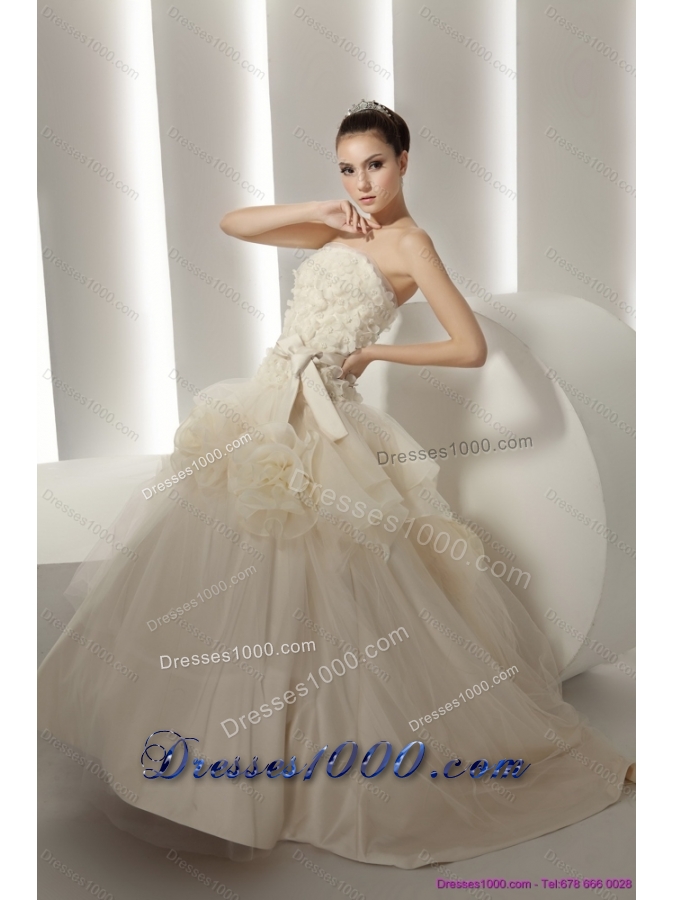 Top Selling Ruffled White Wedding Dresses with Rolling Flowers