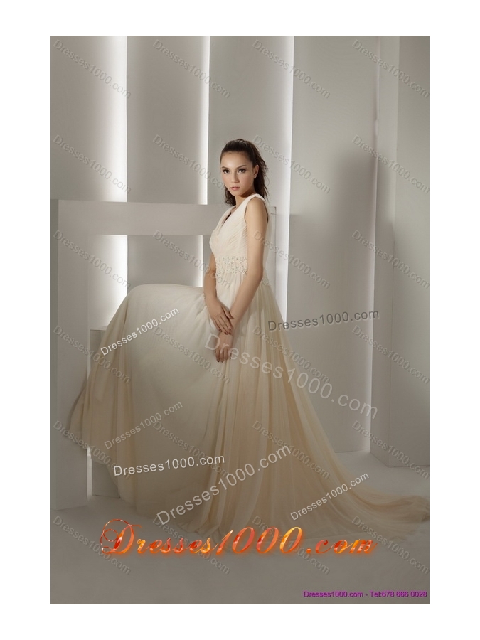 Top Selling Ruffles and Beading White Wedding Dresses with Brush Train