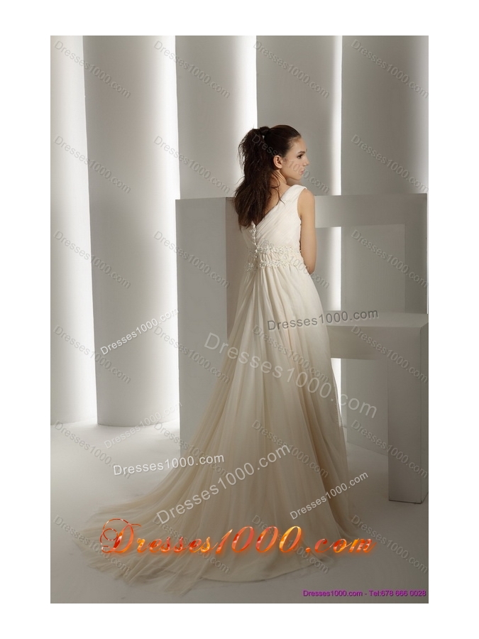 Top Selling Ruffles and Beading White Wedding Dresses with Brush Train