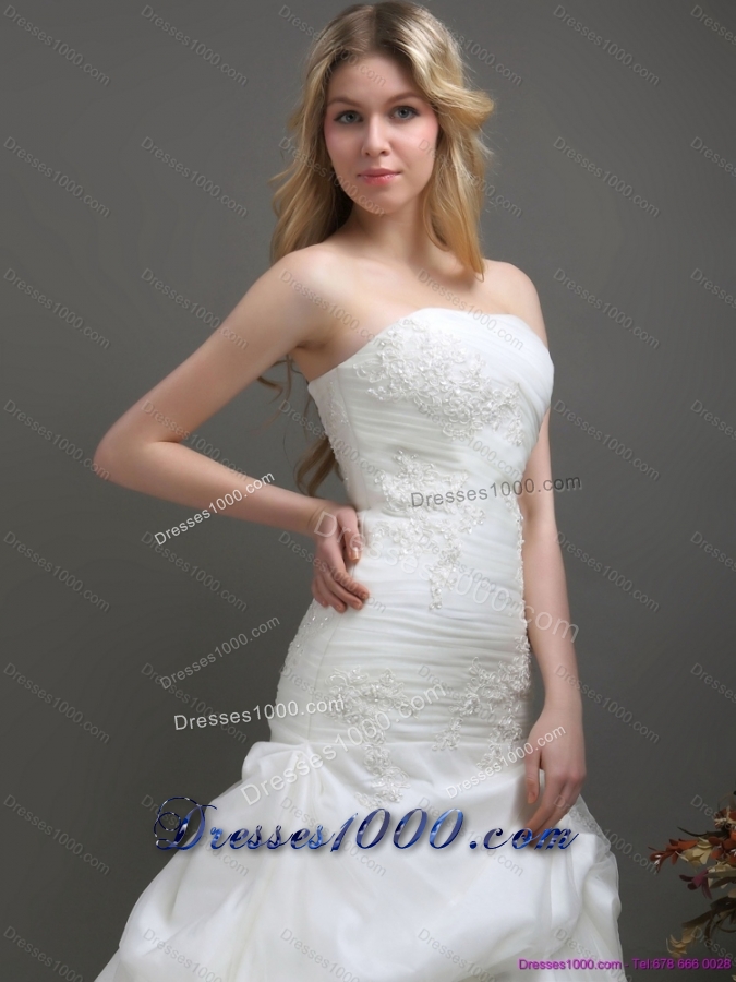 Top Selling Strapless Wedding Dress with Ruching and Lace for 2015