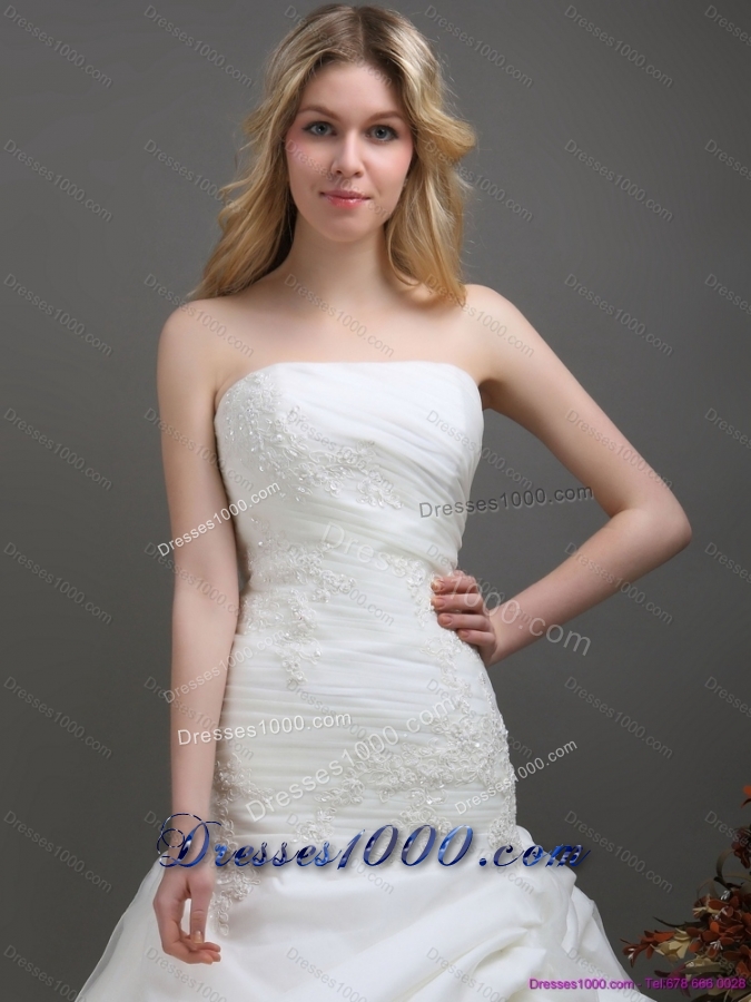 Top Selling Strapless Wedding Dress with Ruching and Lace for 2015