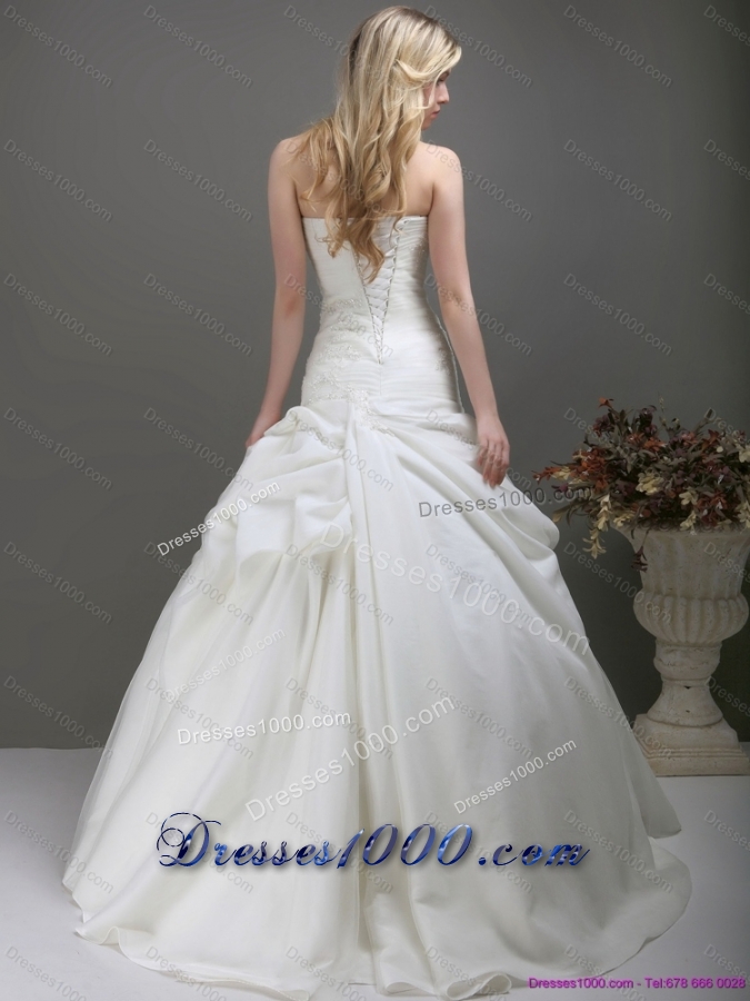 Top Selling Strapless Wedding Dress with Ruching and Lace for 2015