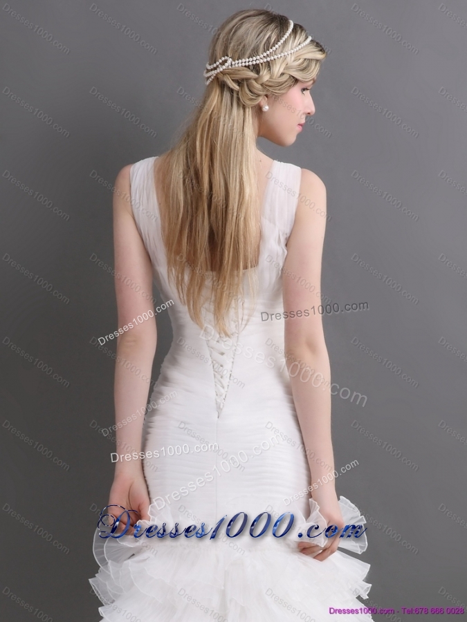 Top Selling V Neck 2015 Wedding Dress with Ruching and Ruffles