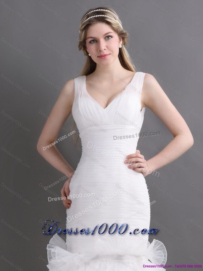 Top Selling V Neck 2015 Wedding Dress with Ruching and Ruffles