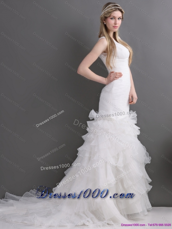 Top Selling V Neck 2015 Wedding Dress with Ruching and Ruffles