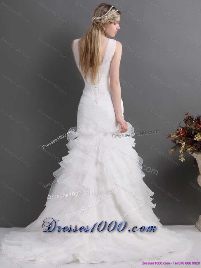 Top Selling V Neck 2015 Wedding Dress with Ruching and Ruffles