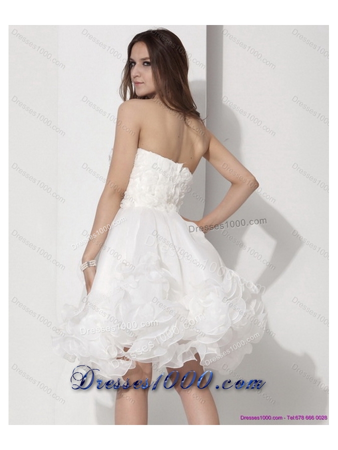 Top Selling White Strapless Ruffled Short Bridal Dresses with Hand Made Flower