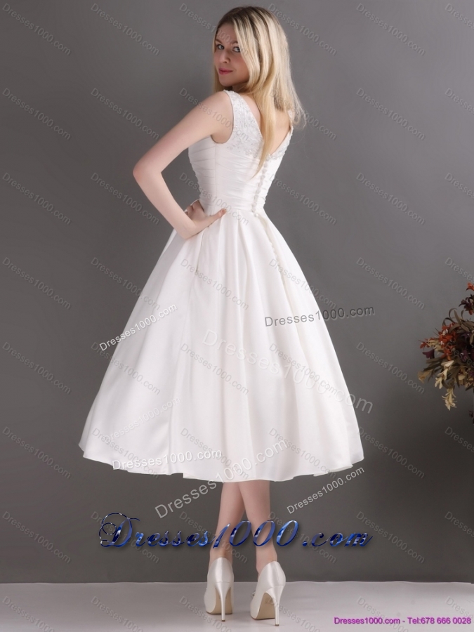 2015 Popular Beading and Ruching Wedding Dresses in White
