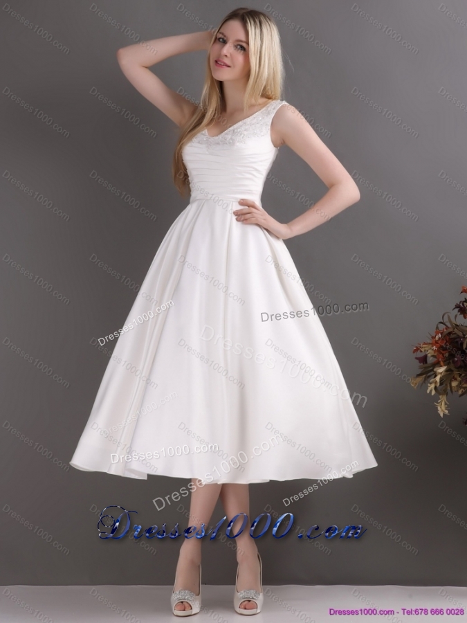 2015 Popular Beading and Ruching Wedding Dresses in White