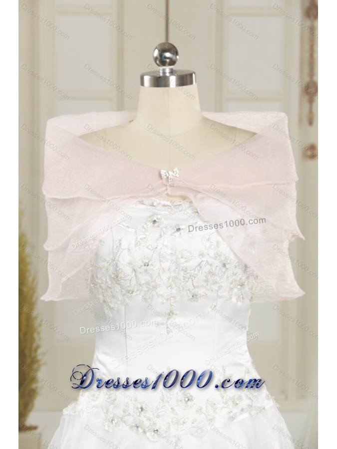 2015 White Pleated Sequined Wedding Dresses with Court Train