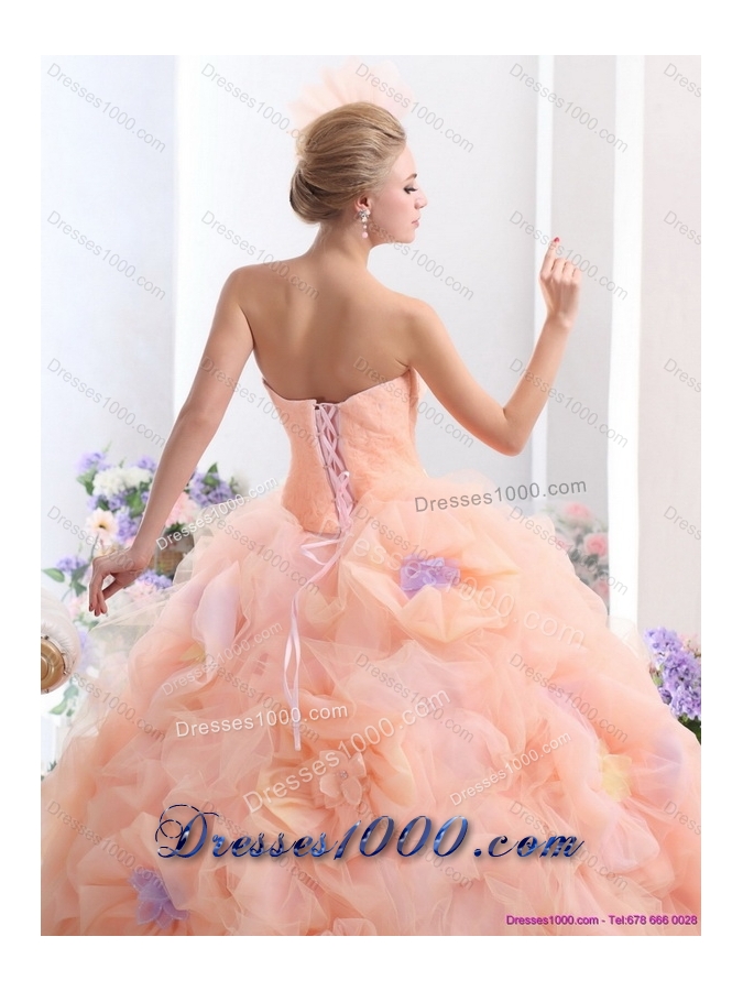 Multi Color 2015 Strapless Wedding Dresses with Hand Made Flower