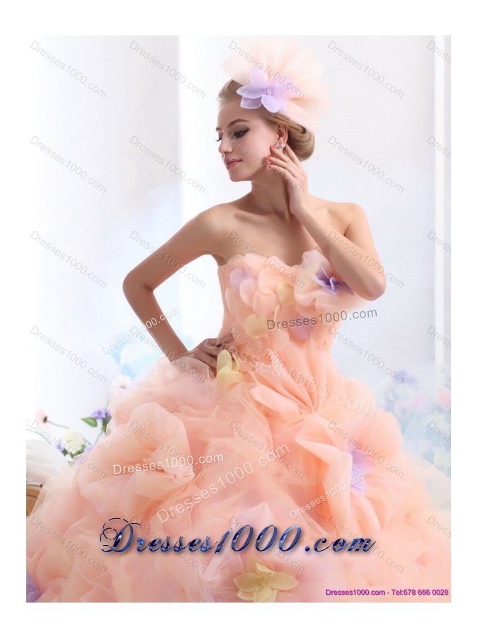 Multi Color 2015 Strapless Wedding Dresses with Hand Made Flower