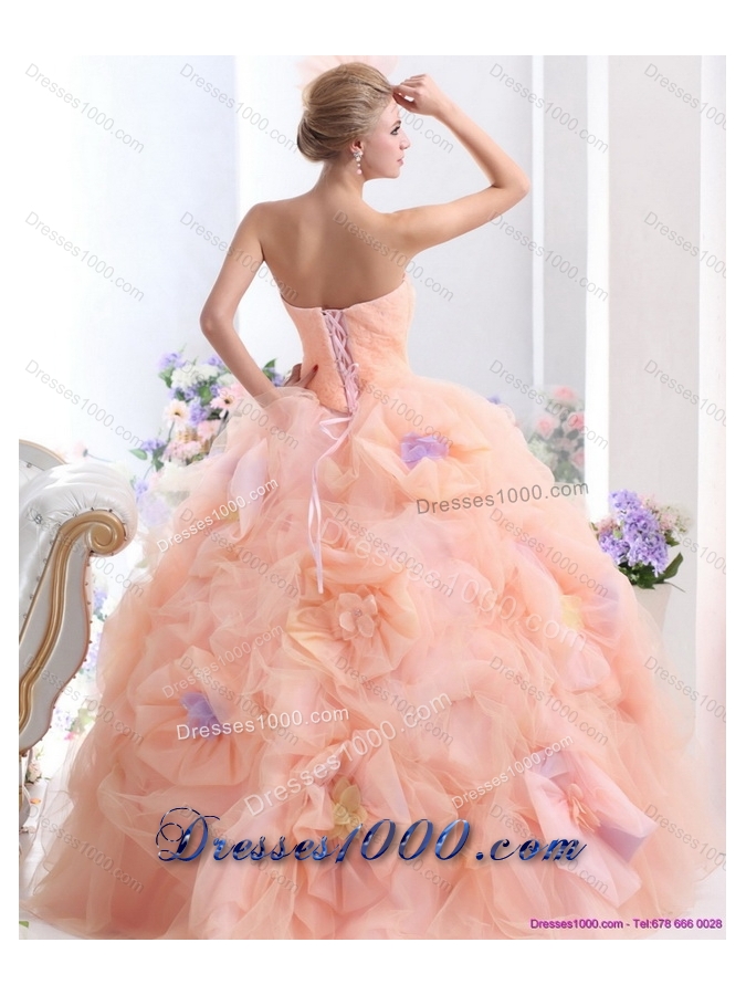 Multi Color 2015 Strapless Wedding Dresses with Hand Made Flower