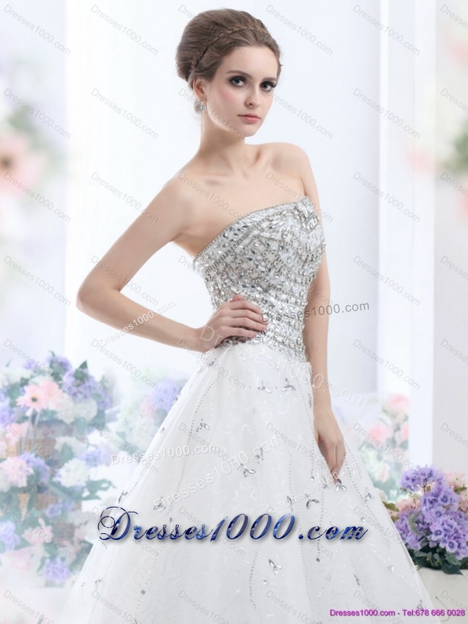 Perfect White Strapless 2015 Wedding Dresses with Rhinestones