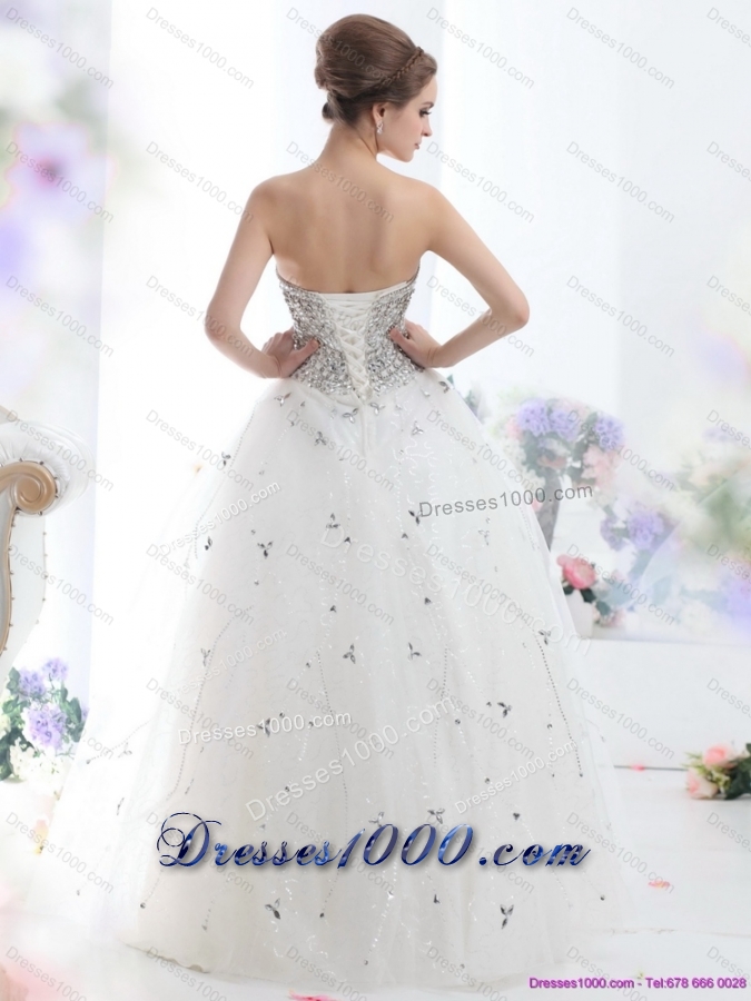 Perfect White Strapless 2015 Wedding Dresses with Rhinestones