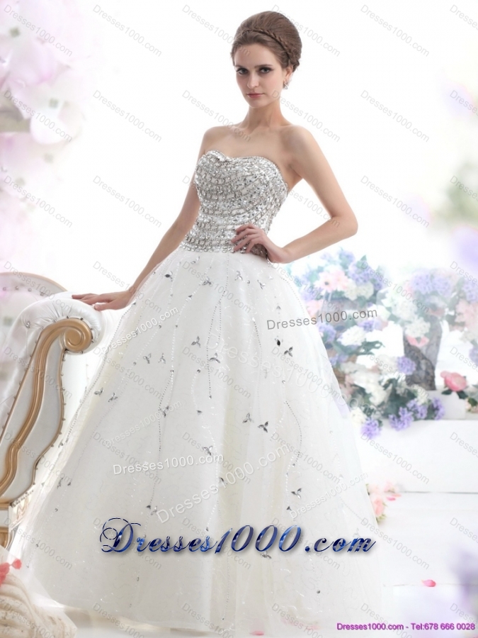 Perfect White Strapless 2015 Wedding Dresses with Rhinestones
