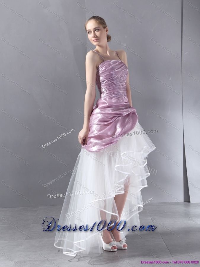 Ruching 2015 High Low Beaded Wedding Gowns in White and Lilac