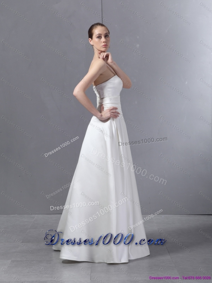 Ruching Strapless White Wedding Dresses with Brush Train for 2015