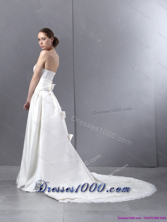 Ruching Strapless White Wedding Dresses with Brush Train for 2015