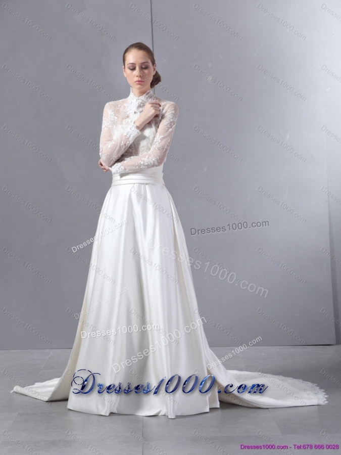 Ruching Strapless White Wedding Dresses with Brush Train for 2015