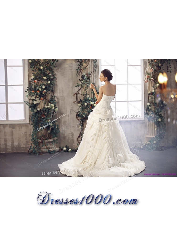 Top Selling White Strapless Wedding Dresses with Chapel Train and Beading