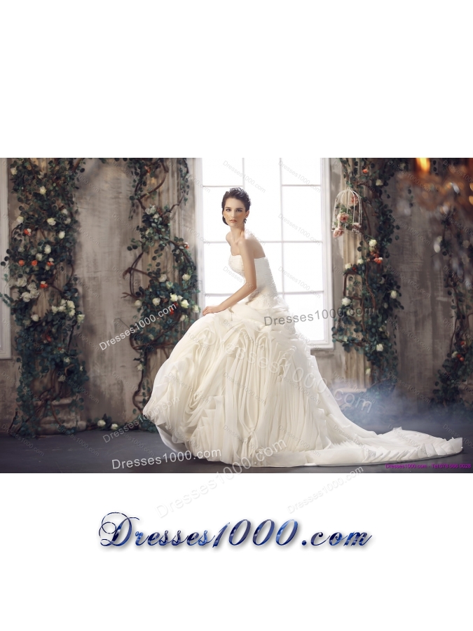 Top Selling White Strapless Wedding Dresses with Chapel Train and Beading