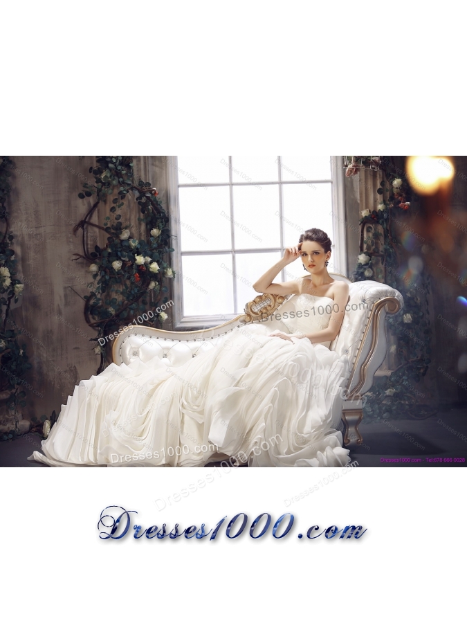 Top Selling White Strapless Wedding Dresses with Chapel Train and Beading