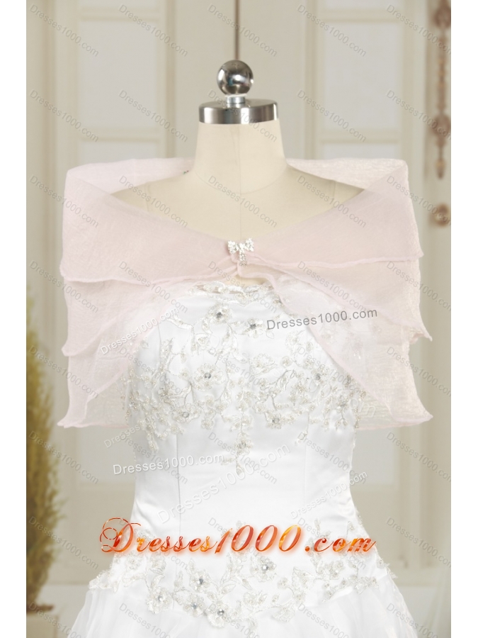 White 2015 Brush Train Wedding Dresses with Ruffled Layers and Sequins