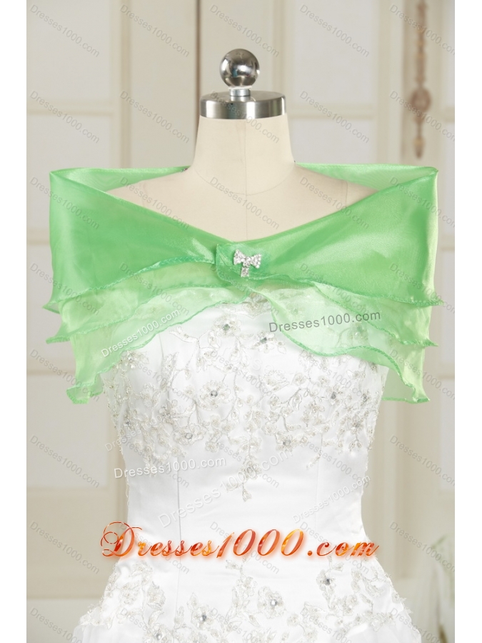 White Sweetheart Rhinestones Wedding Dresses with Chapel Train and Ruffles for 2015