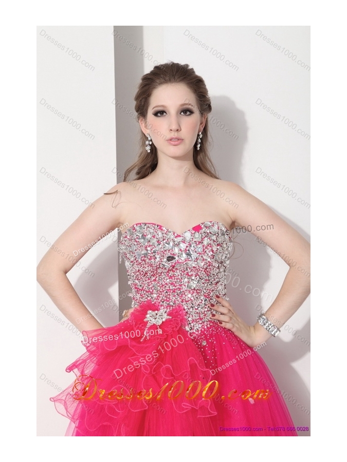 2015 Gorgeous Hot Pink Sweet Sixteen Dresses with Rhinestones
