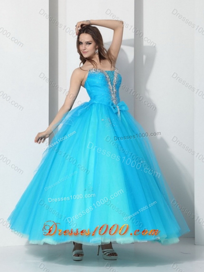 2015 Beading Baby Blue Quinceanera Dresses with Bownot