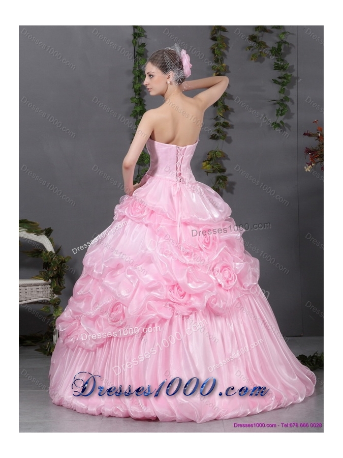 2015 Popular Pink Quinceanera Gowns with Hand Made Flowers and Ruffles