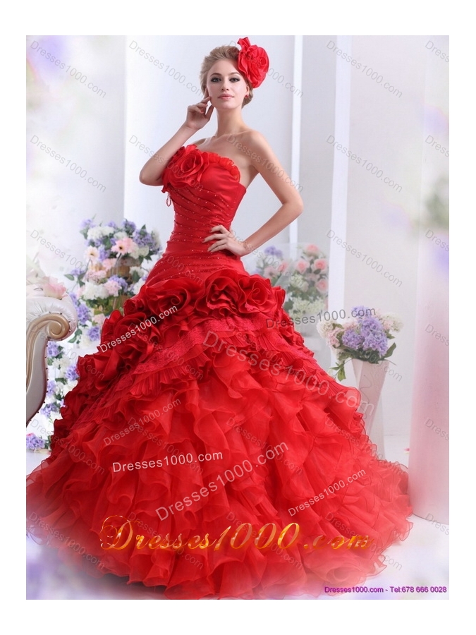 2015 Romantic Strapless Dresses for a Quinceanera with Hand Made Flowers