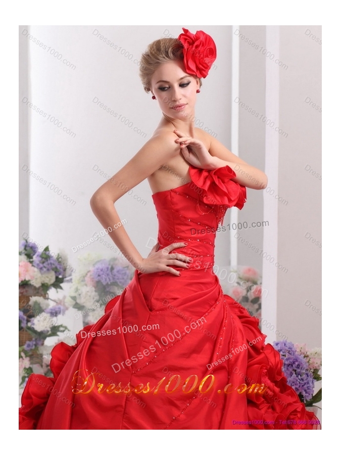 2015 Romantic Strapless Dresses for a Quinceanera with Hand Made Flowers